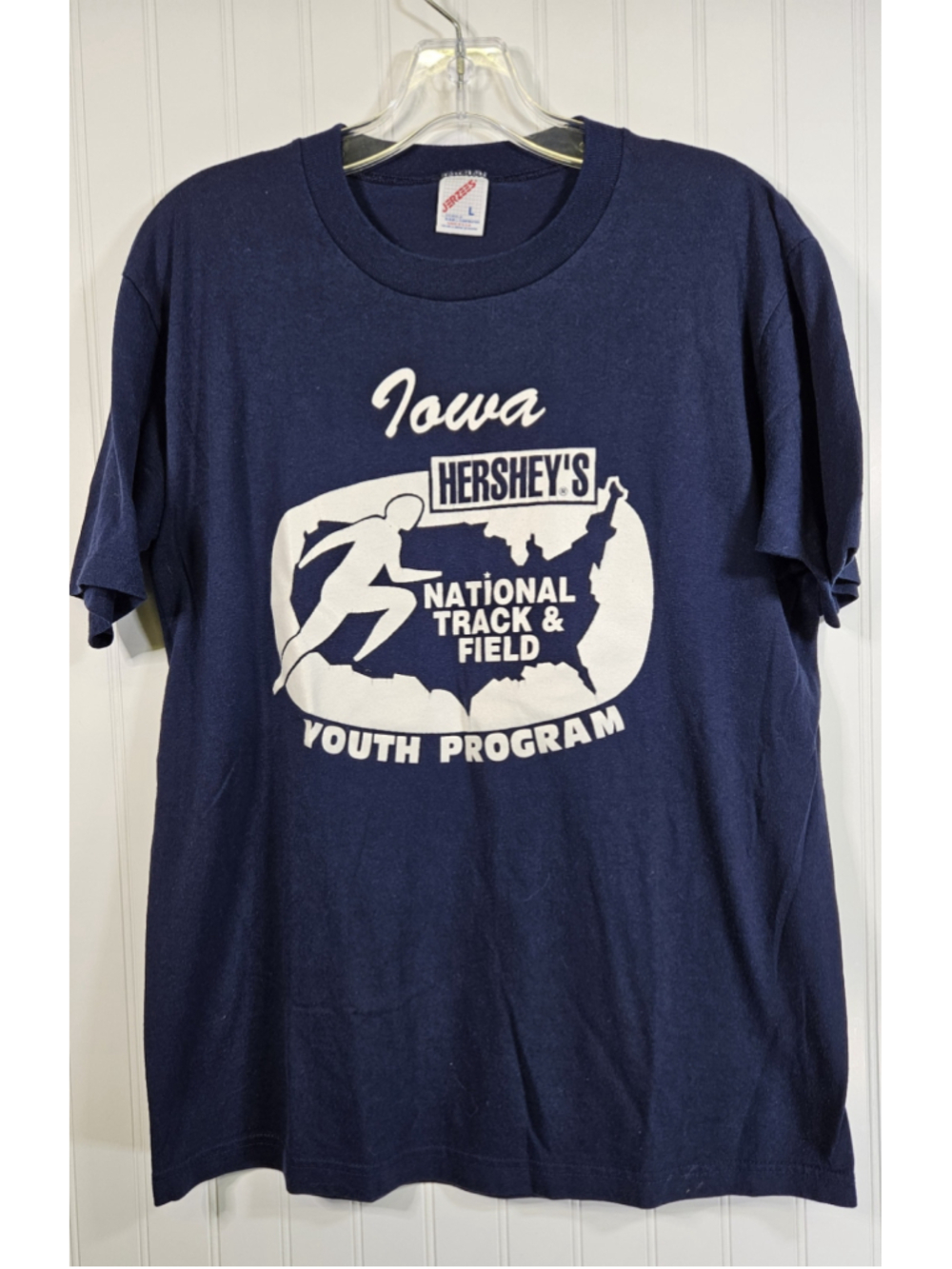 Vintage 80s Hershey's Iowa Track Field T Shirt Jerzees USA Single Stitch L